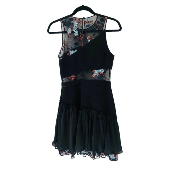 5 a 7 Cinq a Sept Aquarius Designer Embroidered Mesh Ruffle Hem Dress $450 Sz 6‍ - Picture 6 of 16